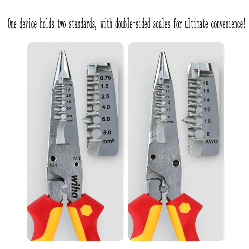 Wiha 6-in-1 Multifunctional Insulated Wire Strippers Industrial Electrician 1000V VDE Pointed Crimping and Cutting Pliers