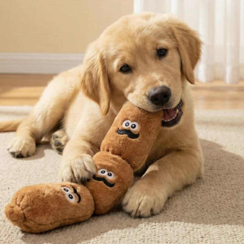 Bite Resistant Squeaky Soft Plush Dog Sausage Chew Toy