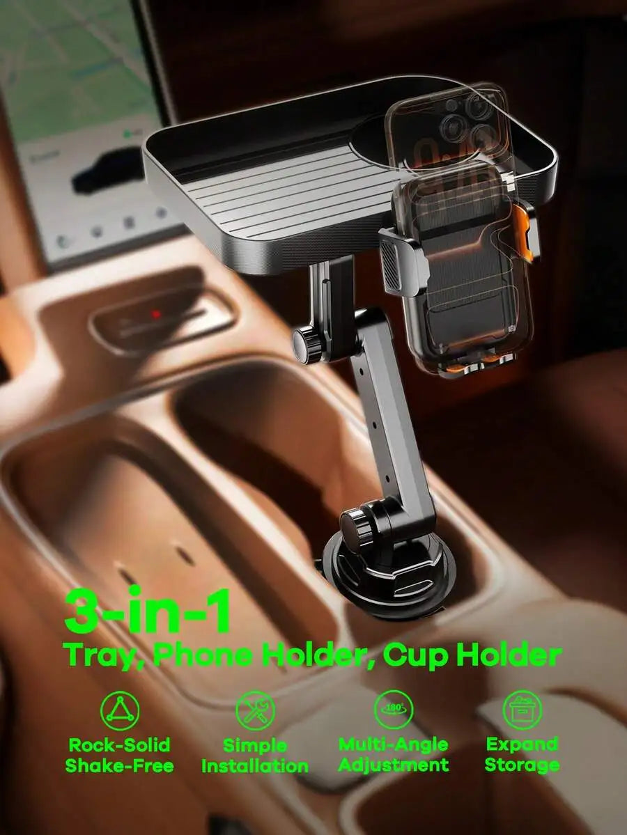 2-In-1 Universal Car Cup Holder Expander With Phone Holder, Adjustable Height And Angle, 360° Rotatable, Non-Slip Design