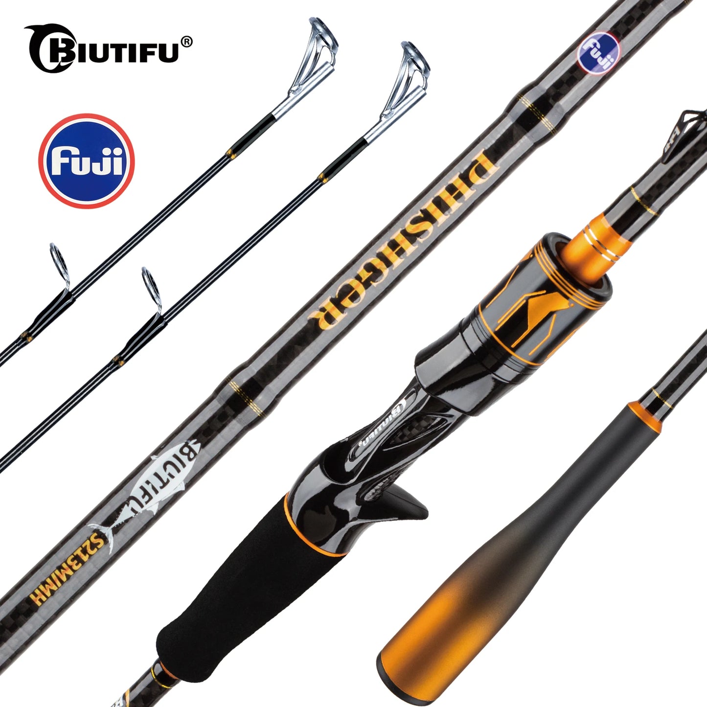 BIUTIFU Spinning Casting 2Tips Fishing Rods 1.8m 1.98m 2.1m 2.25m 2.4m 2.55m 2.7m Fuji Guide 2 Sections T1000 Carbon Baitcasting 7-80g Lure Bass Pike Fast Surf Pole