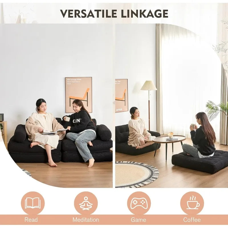 Plus Futon Sofa Bed for Small Spaces, Floor Couch with Armrest, Folding Sofa Couch, Convertible Sleeper Chair Bed with Pillow