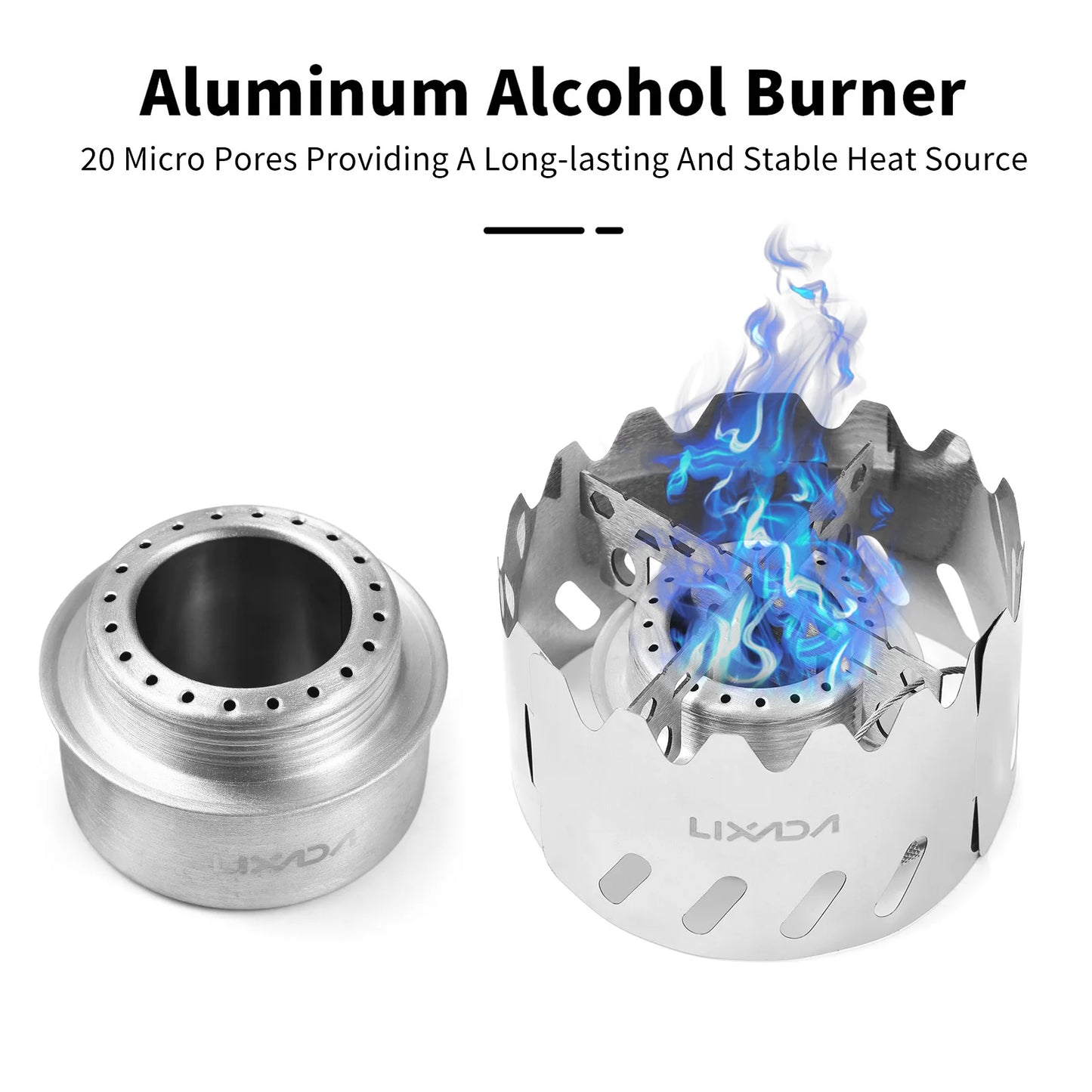 Lixada Mini Backpacking Stove 100ml Aluminum Alcohol Burner w Lid/Cross Stand/Windshield Portable Camp Stove for Camp Survival