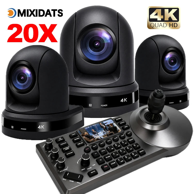 4K NDI PTZ Camera 1-10pcs 20X Zoom Video Conference Camera for Church Business Meeting Optional 1 Controller Keyboard Kit