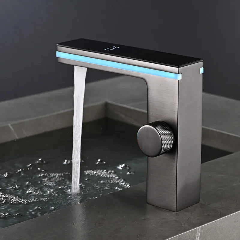 Smart LED Brass Deck Mounted Basin Faucet With Display