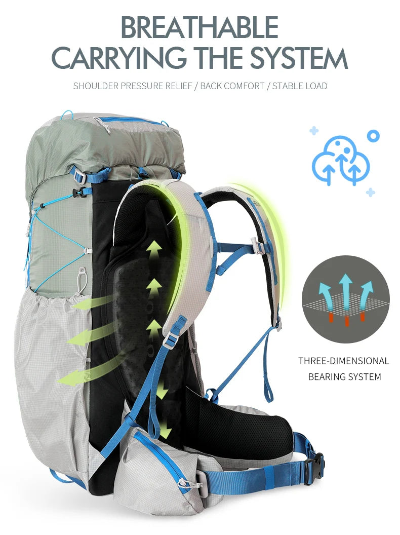 55L Internal Frame Waterproof Hiking Camping Backpack with Rain Cover, Large Lightweight Travel Daypack Rucksack for Climbing