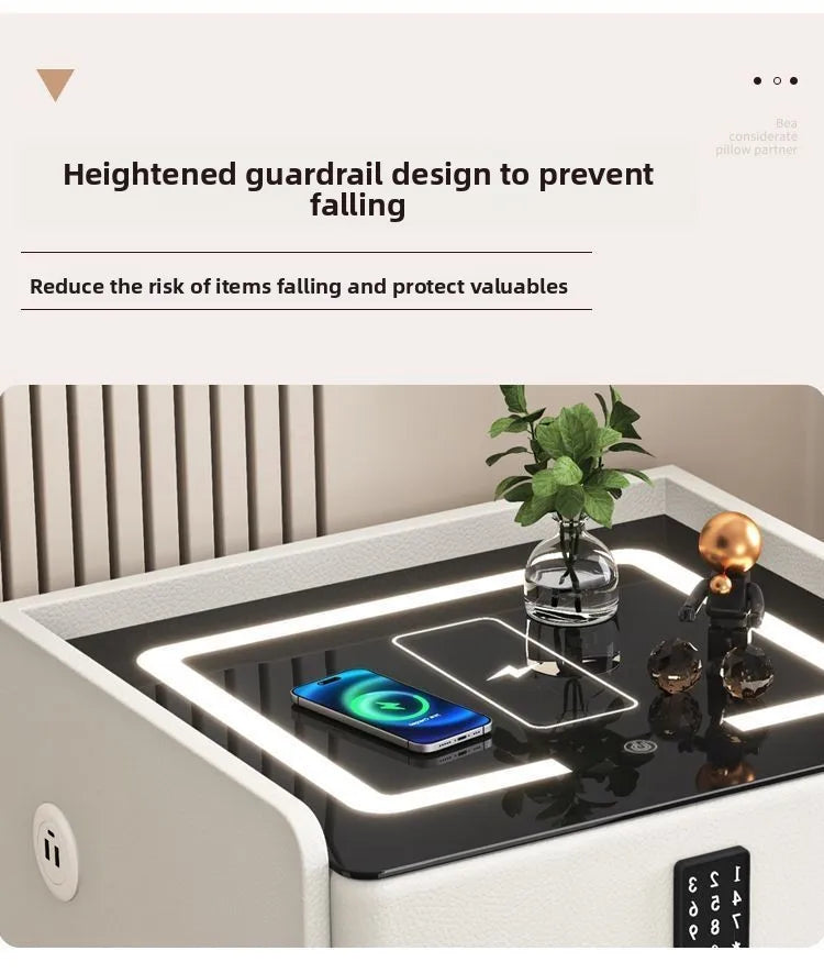 Smart Multifunctional Bedside Table with Wireless ChargerTouch Control 3-Color LEDLightModern Nightstand with Solid Wood