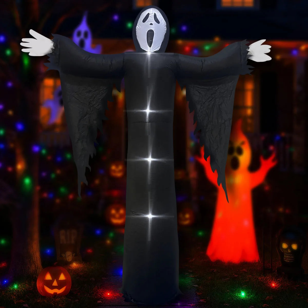 Halloween Inflatable Ghost Pumpkin Black Cat Spider Decoration with LED Lights for Home Yard Lawn Indoor and Outdoor Decoration