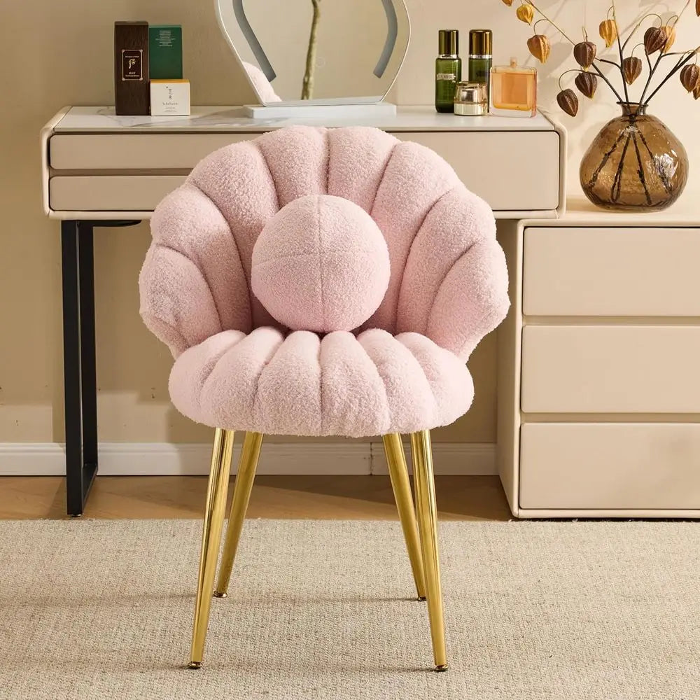 Shell-Inspired Pink & Gold Vanity Chair, Comfortable Accent Seat for Makeup, Office, Dining & More