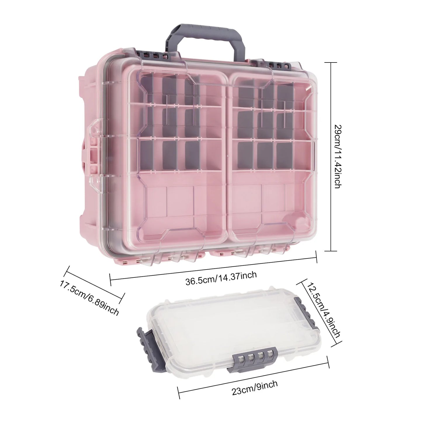 Fishing Tackle Box Small Tackle Storage Box Large Capacity Pink Multi-layer Organizer Removable Slots DIY Tray Portable Lure Bait Hook Line Container Double Lock Secure Thickened PP Waterproof Durable Outdoor Case for Fishing
