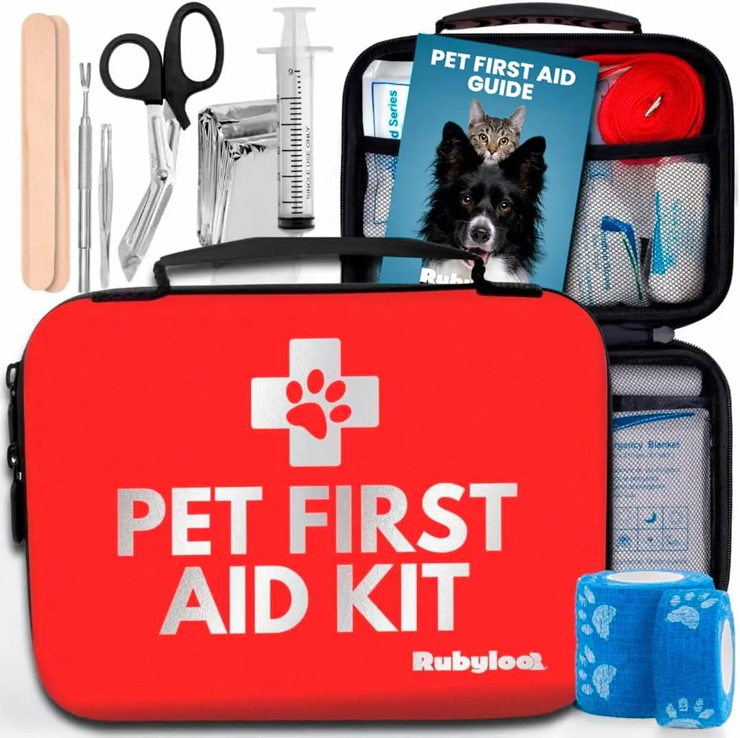 Emergency Pet First Aid Kit for Dogs & Cats - Vet-Approved Supplies with Guide, Tick Remover, and Travel Case