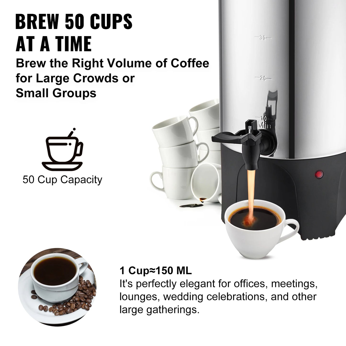 Commercial Coffee Urn Stainless Steel 1000W Electric