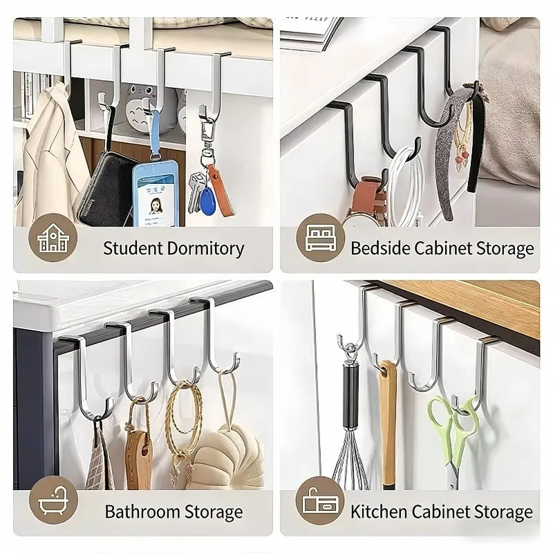 304 Stainless Steel Hook Multi-Purpose Hook Free Punching Double S-Shape Hook Kitchen Bathroom Door Back Coat Towel Storage Rack
