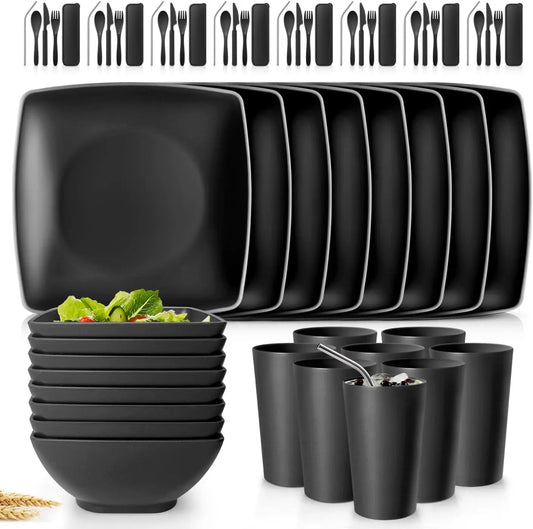 56 Piece Unbreakable Wheat Straw Dinnerware Set With Flatware