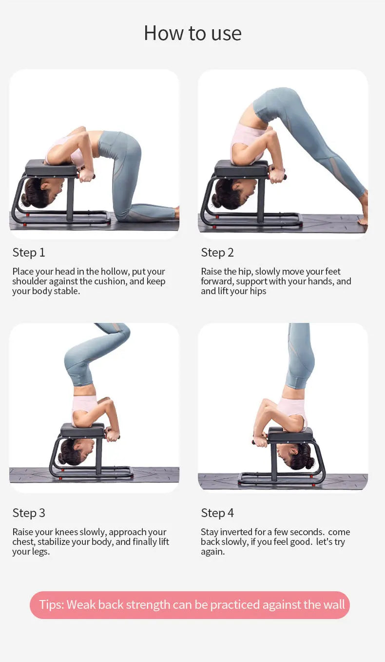 Home multifunctional inverted stool, double armrest yoga headrest bench, vertical yoga chair for balance training