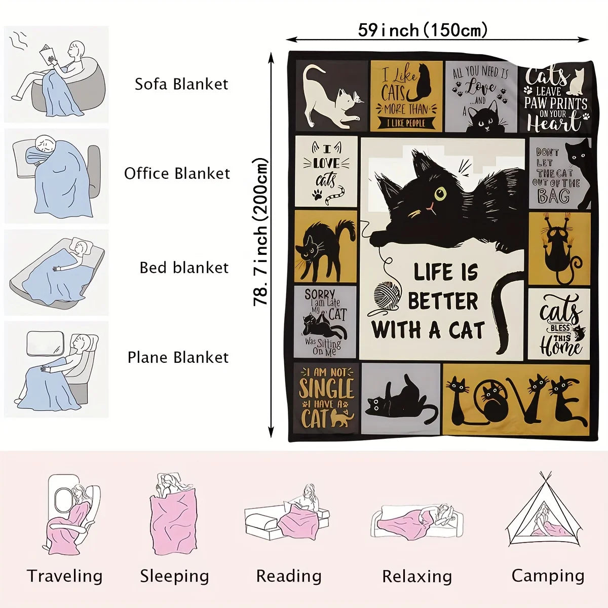 Cat 3D Print Flannel Blanket For Luxurious Home Decor