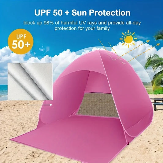 1/2-Pole Double Beach Tent Sunshade, Beach Essential, Beach Tent, Beach Vacation Must-Have UPF 50+ Sun Protection Portable