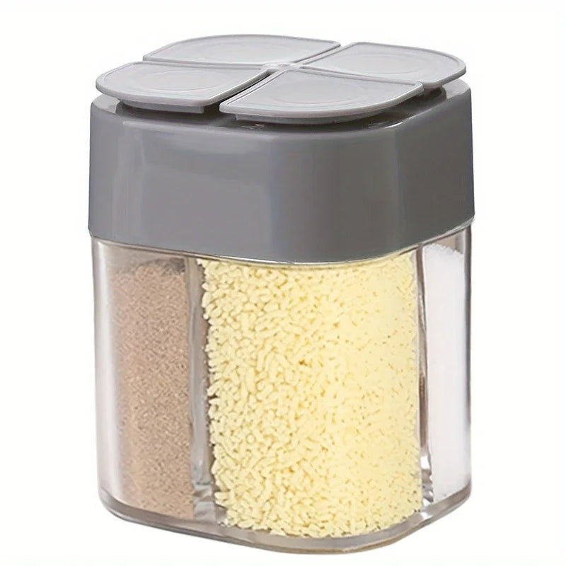 4in1 Camping Spice Shaker Multifunctional Spice Pot with Lid 4 Compartments for Outdoor BBQ Cooking Salt Pepper Storage Box