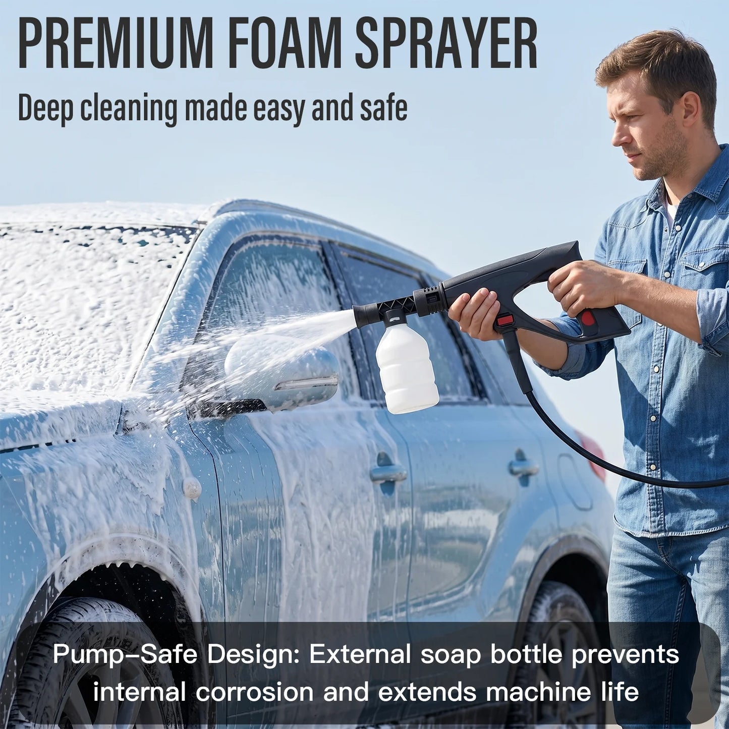 5000PSI Electric Pressure Washer With 17FT Hose Foam Cannon 3.2 GPM Power Washer For Cars, Fences, Patios Metal Construction, US Plug, Ideal For Fence Cleaning Outdoor Use