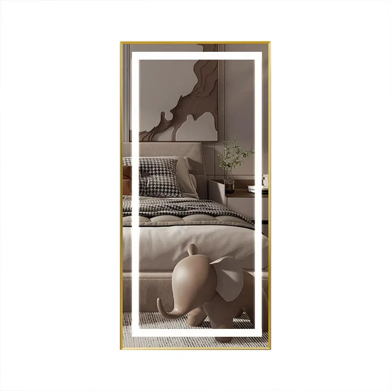Fashion Aluminum Alloy Frame Full Body Mirror Wall Hanging Bedroom Fitting Mirror with Led Light Clear Full Body Mirror Vanity