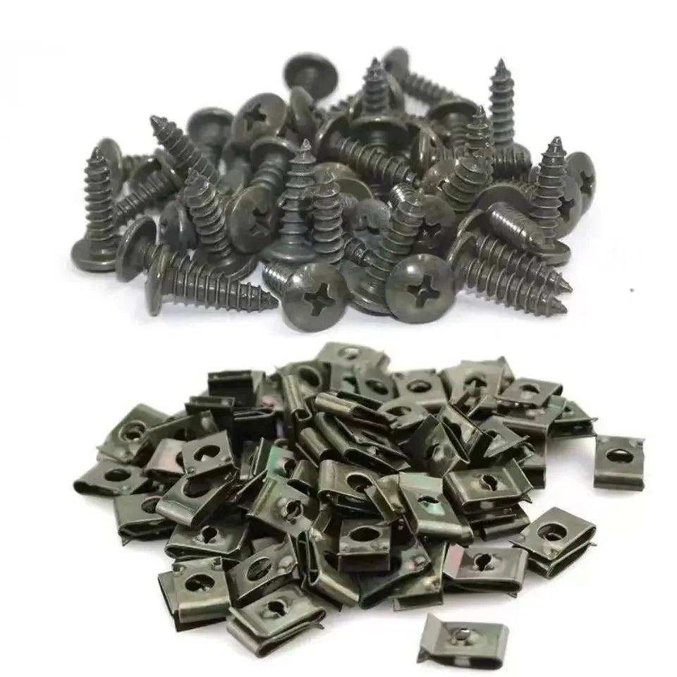 10-200pcs Car Metal Screw Clips Set U-Type Fastener Clip with Screw Anti-rust Fender Bumper Protection Buckle Iron Sheet Screw