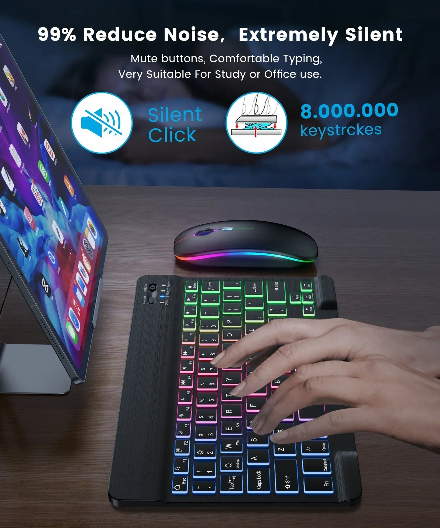 Hebrew/Russian/Spanish/Portuguese/Korean RGB Backlight Bluetooth Keyboard For IOS Android Windows iPad  Samsung Tablet Laptop