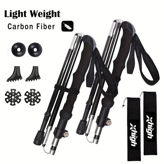 Premium 100% Carbon Fiber Trekking Poles (2-Pack) - Adjustable Lightweight Hiking/Walking Sticks with Quick Flip Lock, Anti-Shoc