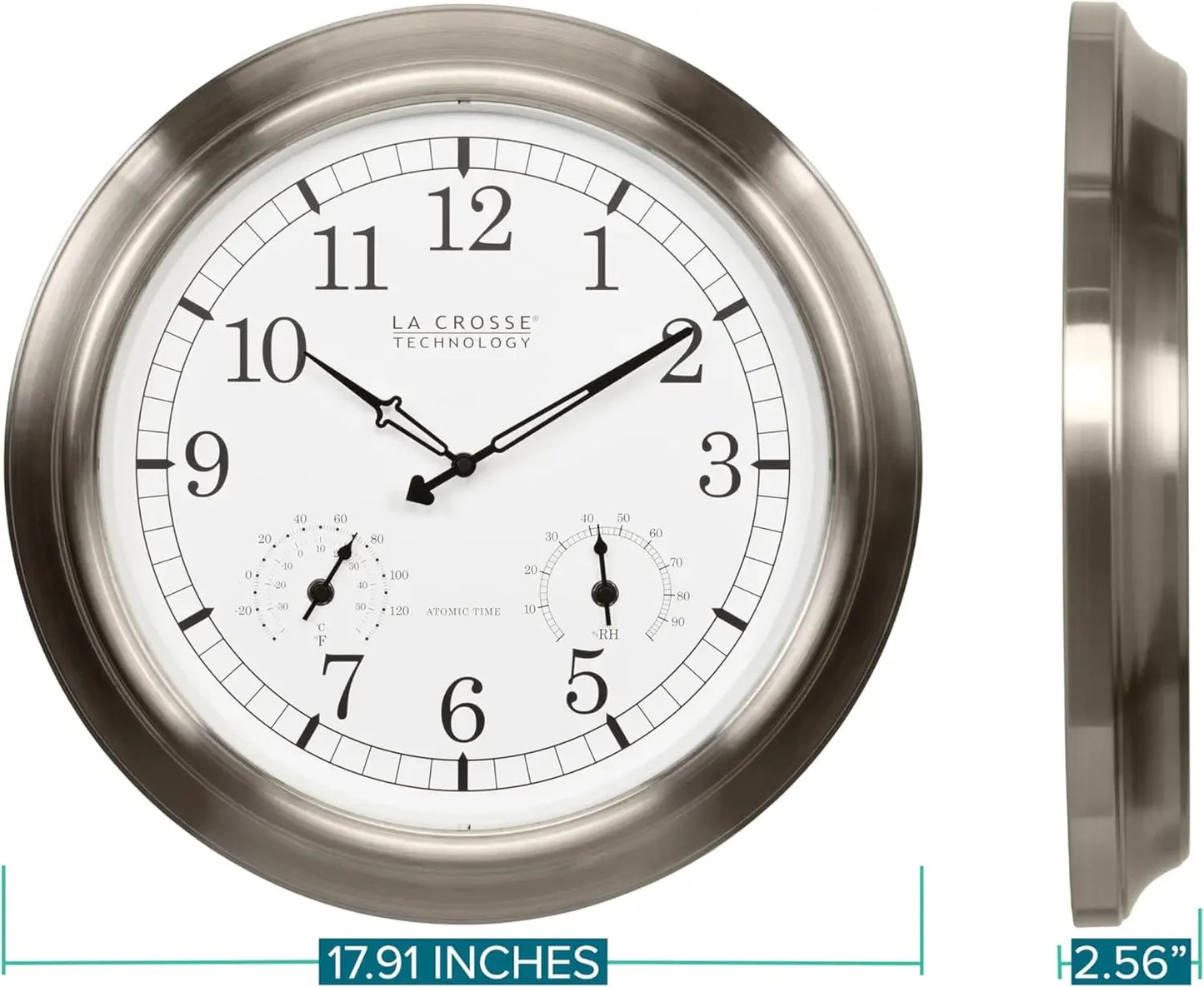 Activity price404-80017-INT 17.9-inch Indoor/Outdoor Classic Stainless Steel Atomic Analog Wall Clock