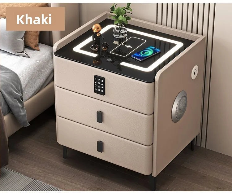 Smart Multifunctional Bedside Table with Wireless ChargerTouch Control 3-Color LEDLightModern Nightstand with Solid Wood