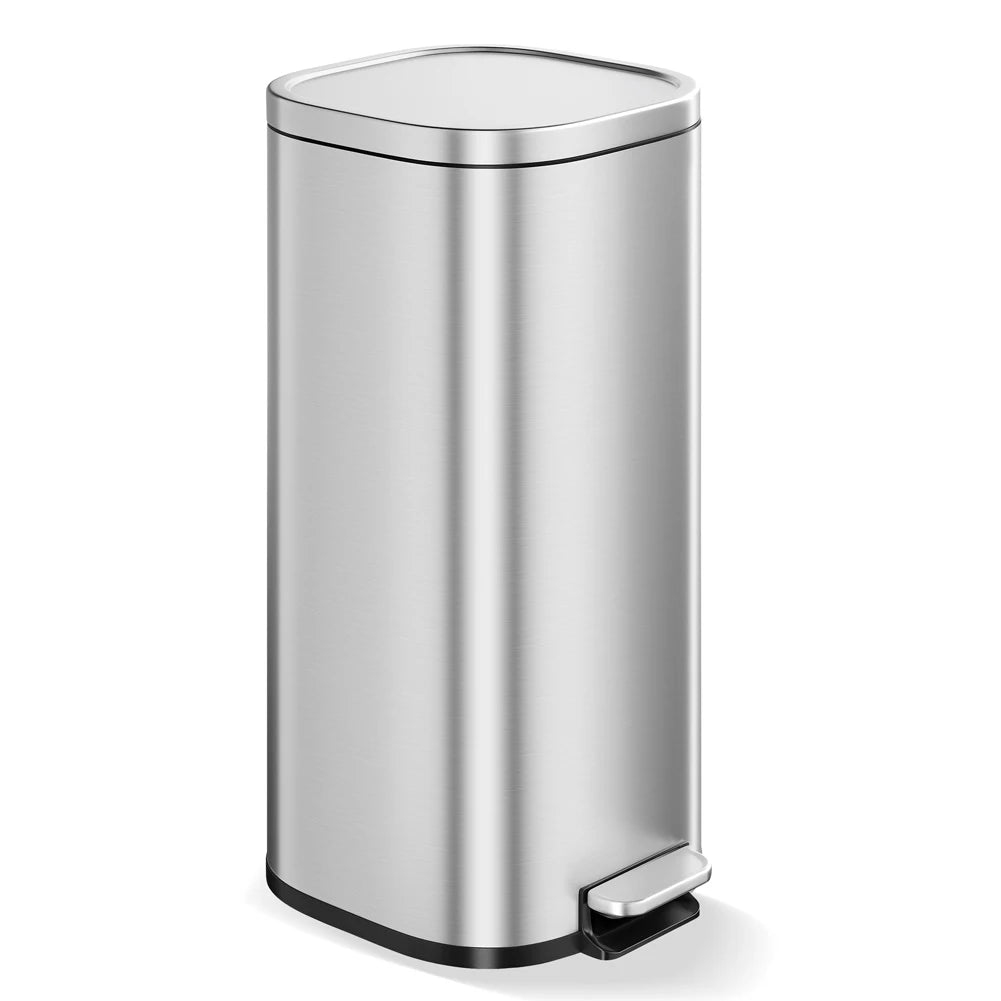 30L 8 Gal Stainless Steel Kitchen Trash Can with Quiet Close Lid, Black | Stainless Steel, Rectangular, Quiet Close Lid, Hands-Free, Step on, Durable, Waterproof, medium size