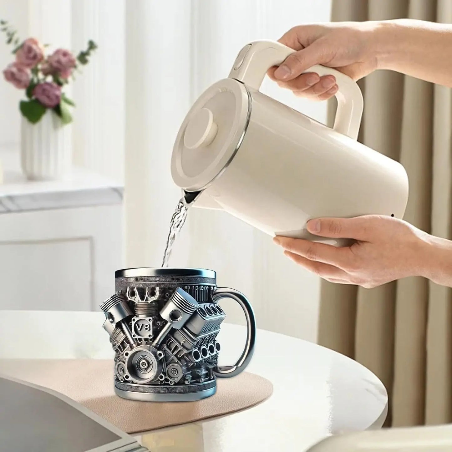 New engine cup, mug, stainless steel liner, coffee cup, creative resin crafts, desktop decoration ornaments