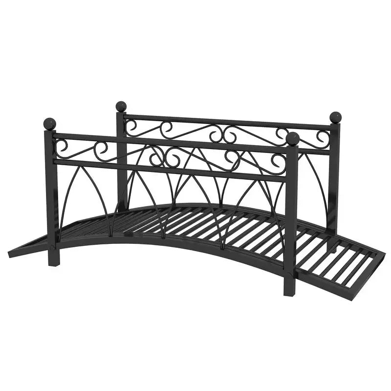 Outsunny 3.3' Metal Arch Zen Garden Pond Bridg with Safety Siderails for Stream, Fish Pond, Black