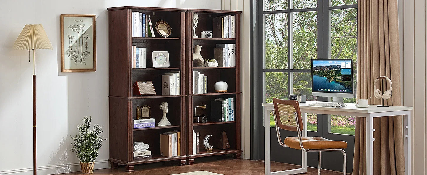 SAVOR LIFE 70" Tall Walnut Bookshelf,5 Tier Wooden Book Shelf with Adjustable Shelves & Wood Legs,Free Standing Farmhouse