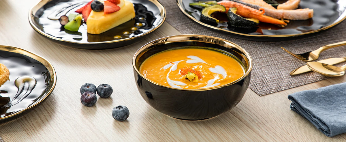 Premium Ceramic Dinnerware Set With Contemporary Decorative Rim Design