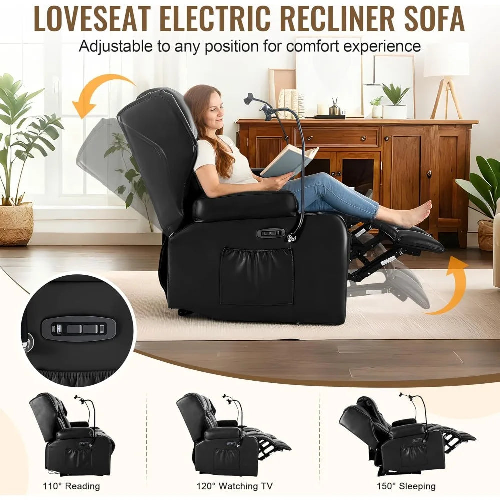 Power Recliner Loveseat for Living Room, Loveseat Sofa with Center Console, USB Type-C Port, PU Leather Chair with, Customized