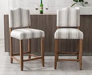Rattan Farmhouse Bar Stools Set Of Two Upholstered