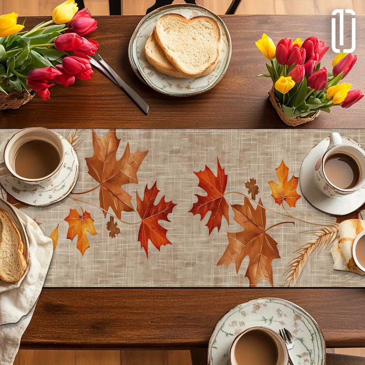 Autumn Pastoral Table Runner Featuring Maple Leaves And Wheat