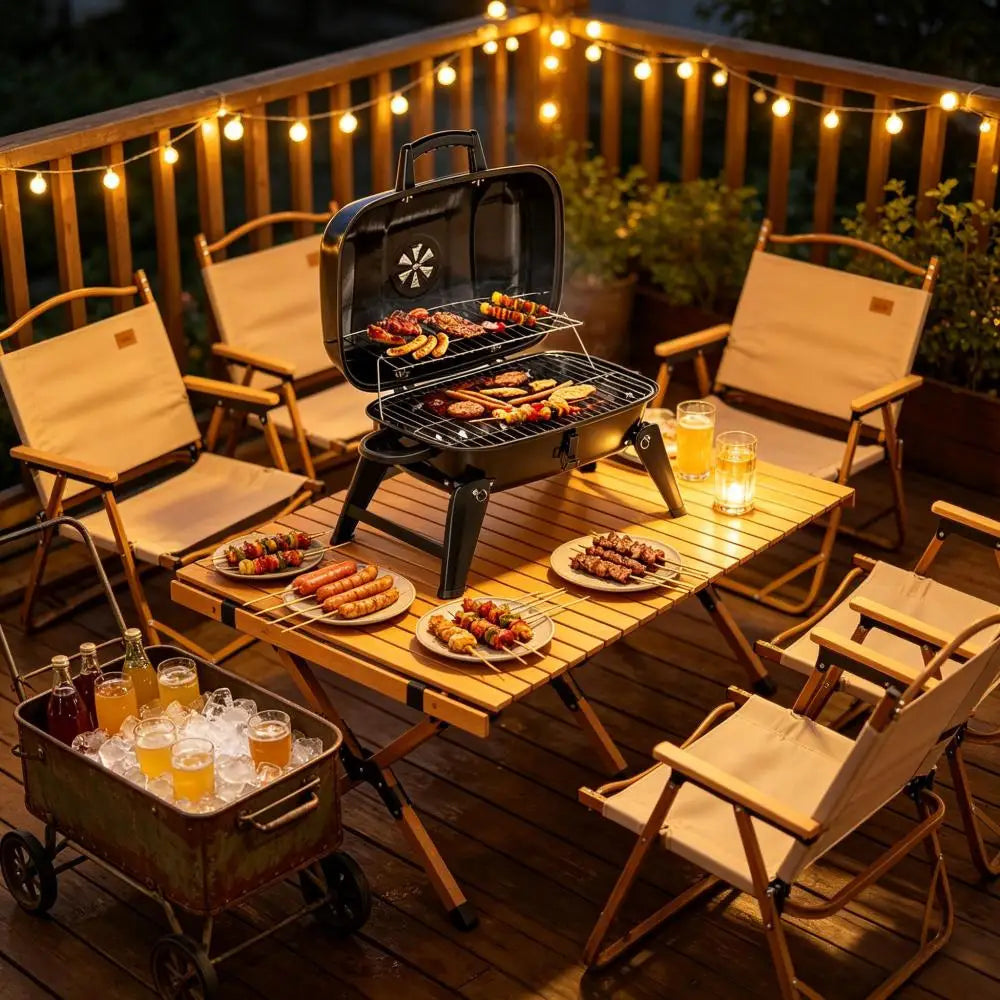 Outdoor Folding Barbecue Charcoal Grill Portable Table Grill Camping Grill with Lid Portable BBQ Grill for Camping Garden Picnic Party BBQ Tool