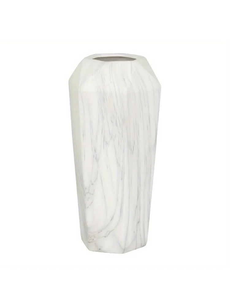 14 Inch Faux Marble White Ceramic Vase for Home Decor