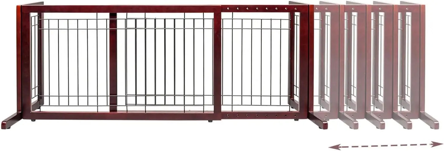 Bonnlo Cherry Free Standing Dog Gate 37"-68" Wide Adjustable Wooden Pet Fence Indoor for Fireplace Stairs Doorways Christmas Tre