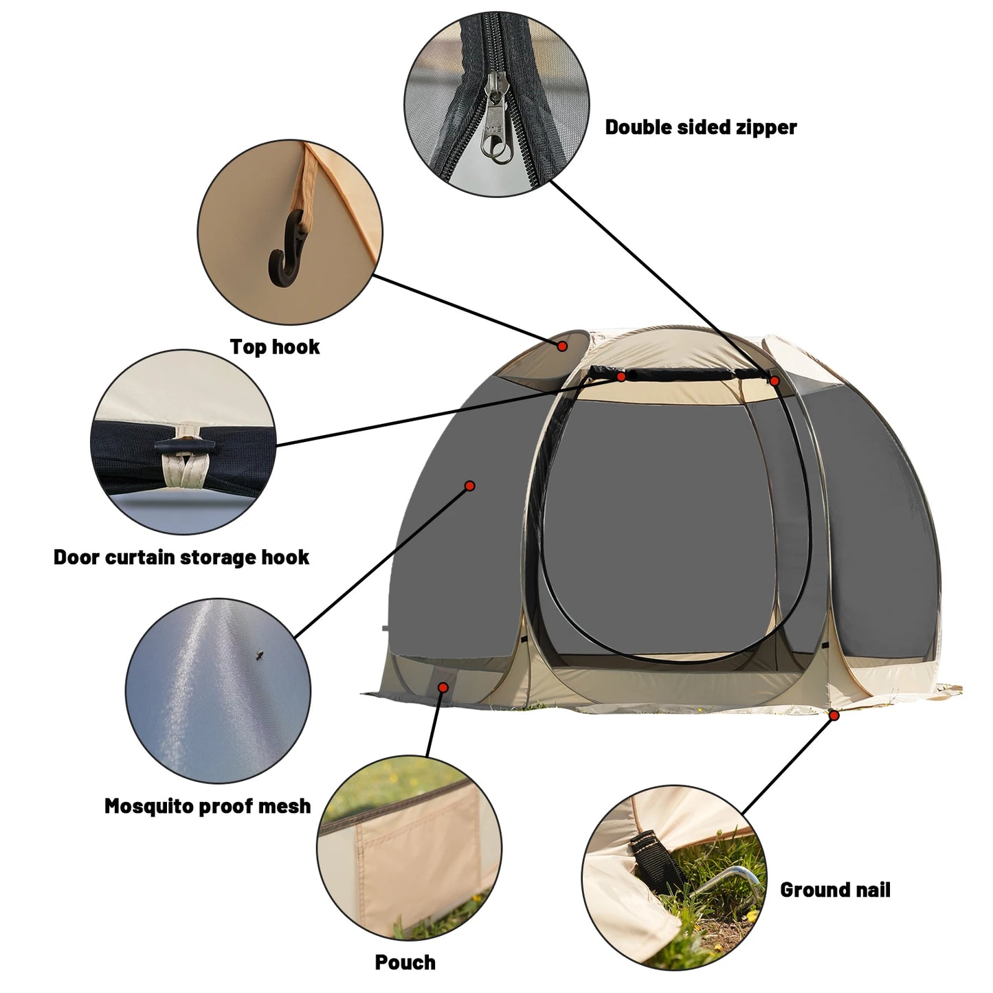 Large Family Pop-Up Shelter - 6-8 Person Sun Canopy with Full Mesh Walls, Camping & Garden Tent