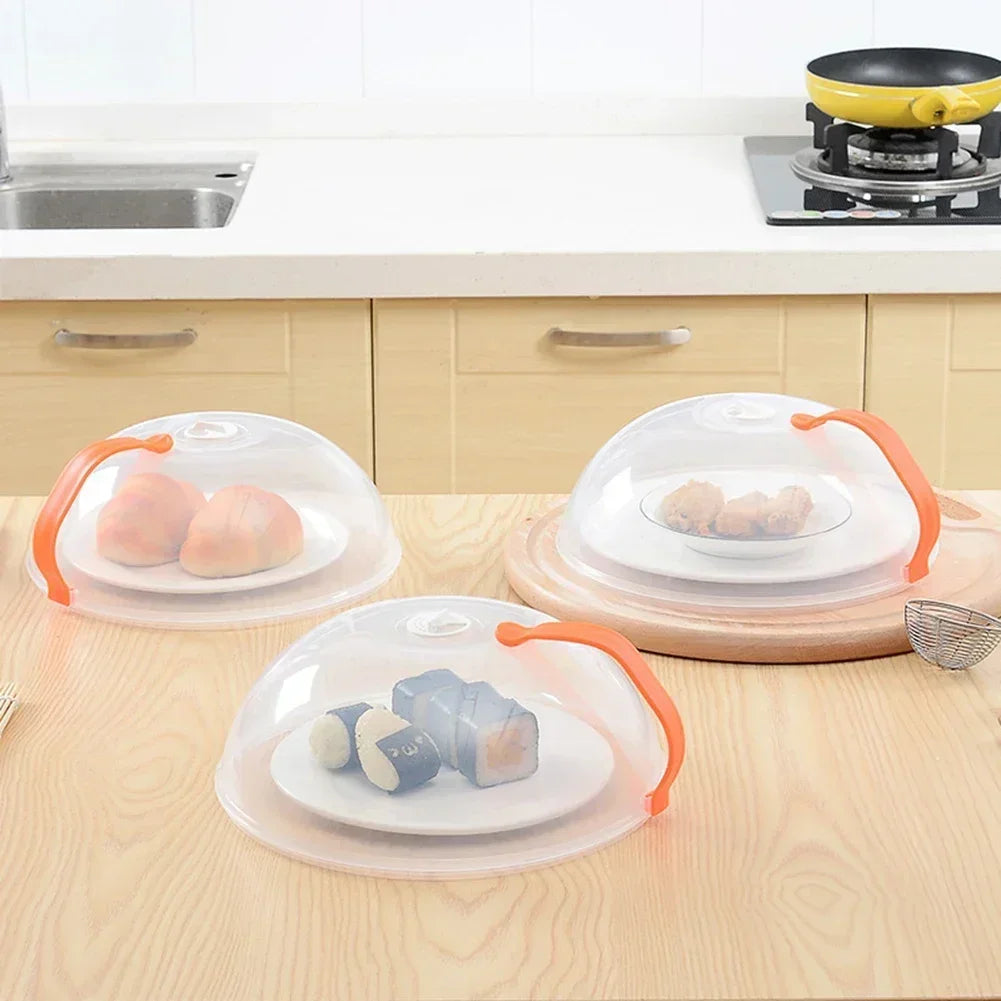 Microwave Food Splash Guard High Temperature Resistant Food Heating Cover with Steam Vent and Handle Transparent Plate Cover