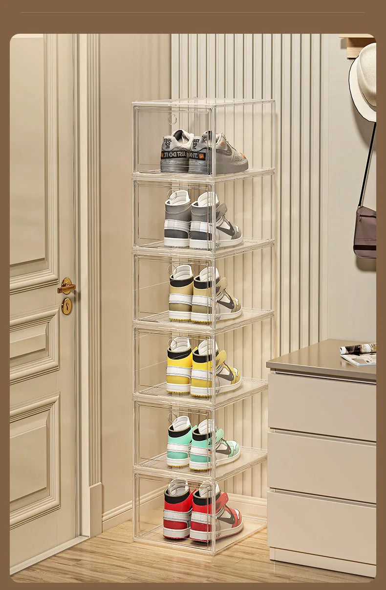 Large AJ Sneaker Organizer Box Thickened Transparent Shoe Box with Magnetic Closure Stackable Multi-Layer Shoe Storage Organizer