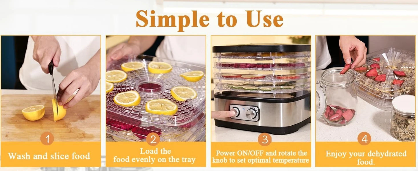 240W Food Dehydrator, Dehydrator for Food and Jerky, Fruits, Herbs, Veggies, 5 BPA-Free Trays Dishwasher Safe