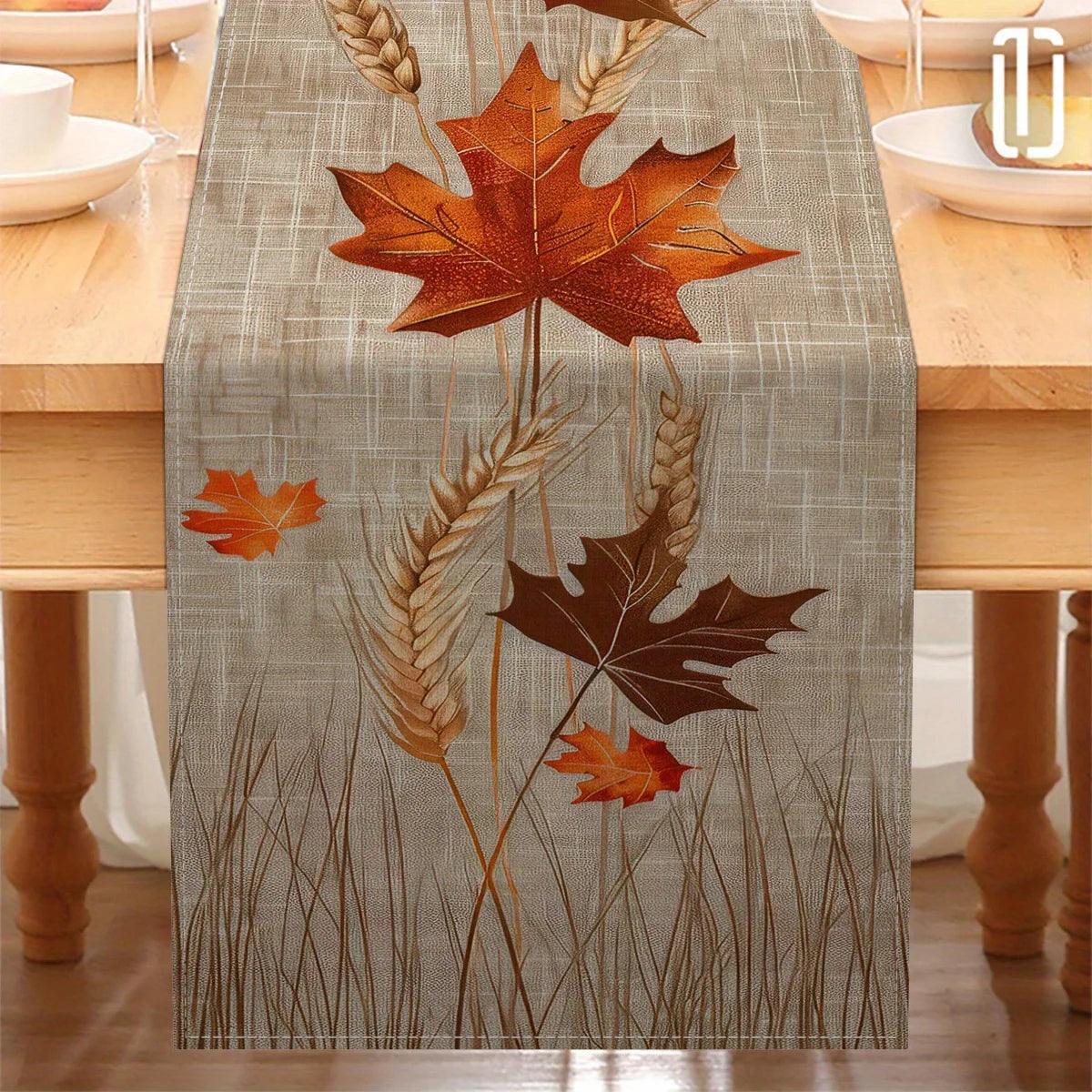 Autumn Pastoral Table Runner Featuring Maple Leaves And Wheat