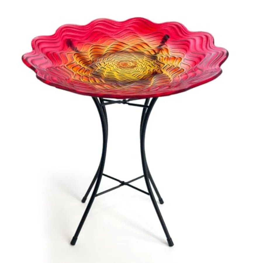Bird Bath for Outside15" Diameter Large Glass Birdbaths for Outdoors Detachable Bird Baths Bowl with Metal Stand for Garden Pat