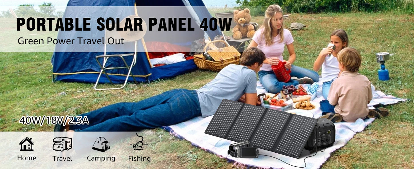 300W 260Wh Portable Power Station with Solar Panels 40W Solar Generator with AC Outlet 110V for Outdoor Garden Travel Camping RV