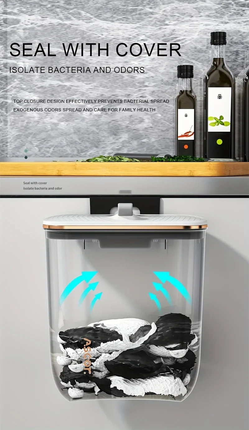 Hanging Trash Can Kitchen Cabinet Door Wall Mounted Garbage Bin Recycling Garbage Basket with Lid Bathroom Kitchen Accessories