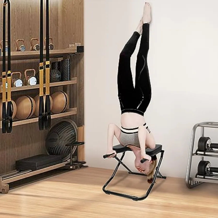 Yoga Inversion Bench, Foldable Yoga Headstand Bench with PU Pads, Steel Yoga Inversion Chair for Balance Training, Core Strengt