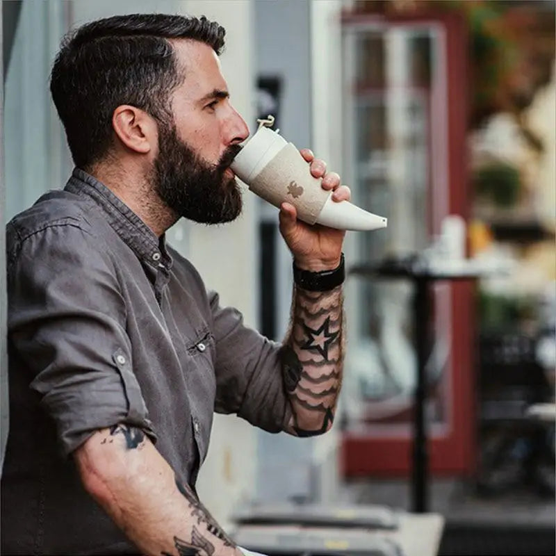 1Pc Stainless Steel Goat Horns Thermos Mug Coffee Cup Insulation Vacuum Flask Couple Traveling Hot Water Tea Cup