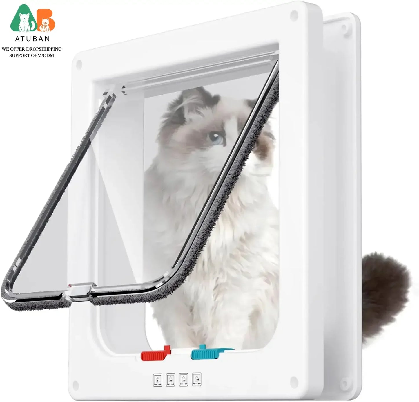 ATUBAN Large Cat Door Interior Door Pet Door for Cat Exterior Door 4 Modes Locking Suitable for Window and Wall,Strong Durable